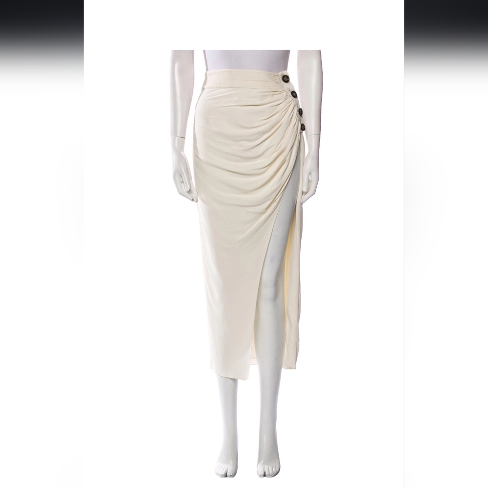 Self-Portrait Cream Ruched Pencil Midi Skirt